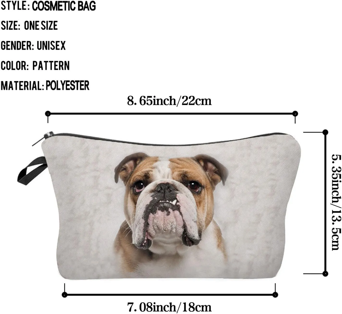 British Bulldog Puppy Makeup Bag Cute Small Makeup Organizer Bag Travel Toiletry Zipper Pouch Birthday Christmas Gift for Dog Lovers Puppy Cosmetic Bag for Women