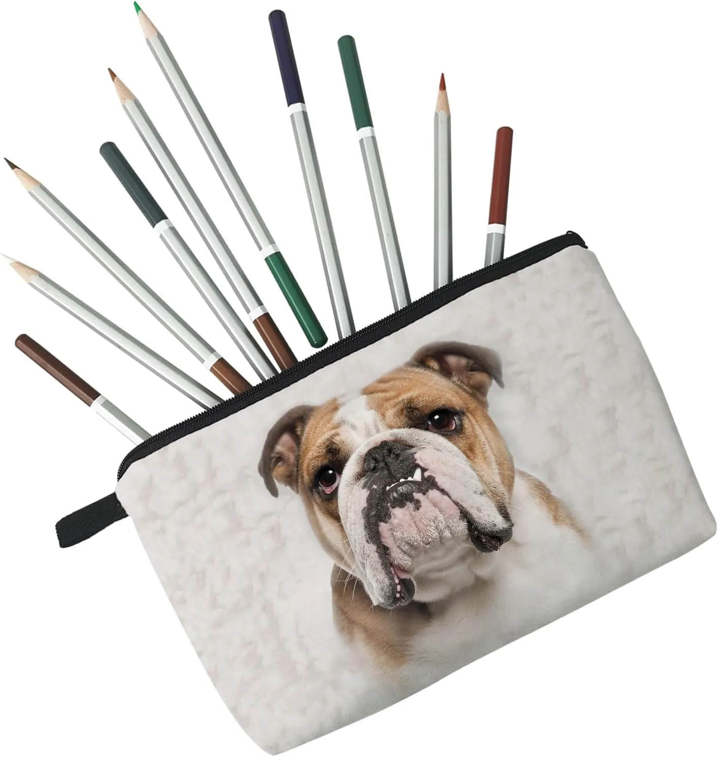 British Bulldog Puppy Makeup Bag Cute Small Makeup Organizer Bag Travel Toiletry Zipper Pouch Birthday Christmas Gift for Dog Lovers Puppy Cosmetic Bag for Women