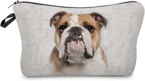 British Bulldog Puppy Makeup Bag Cute Small Makeup Organizer Bag Travel Toiletry Zipper Pouch Birthday Christmas Gift for Dog Lovers Puppy Cosmetic Bag for Women