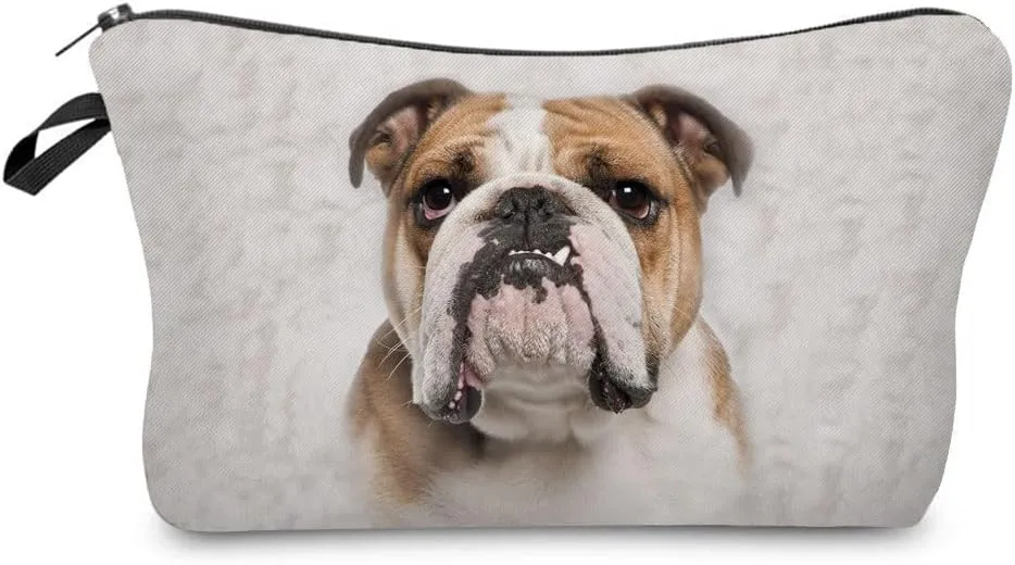 British Bulldog Puppy Makeup Bag Cute Small Makeup Organizer Bag Travel Toiletry Zipper Pouch Birthday Christmas Gift for Dog Lovers Puppy Cosmetic Bag for Women