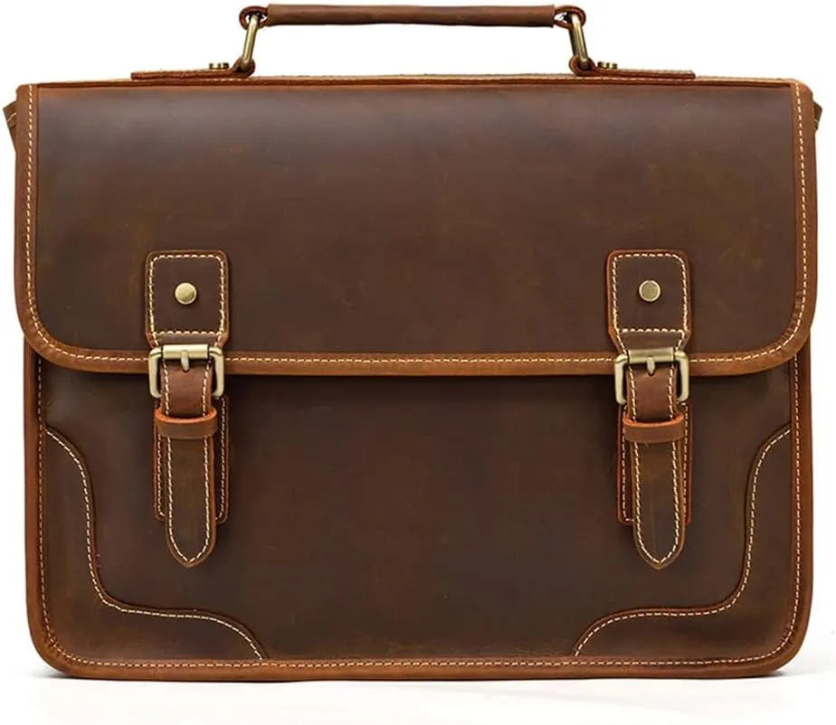 British Retro Handbag Men's Business Briefcase Layer Cowhide Shoulder Crossbody Bag