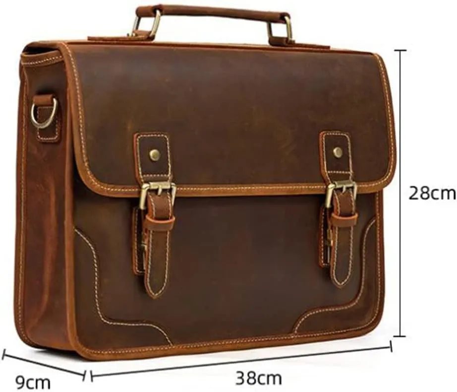 British Retro Handbag Men's Business Briefcase Layer Cowhide Shoulder Crossbody Bag