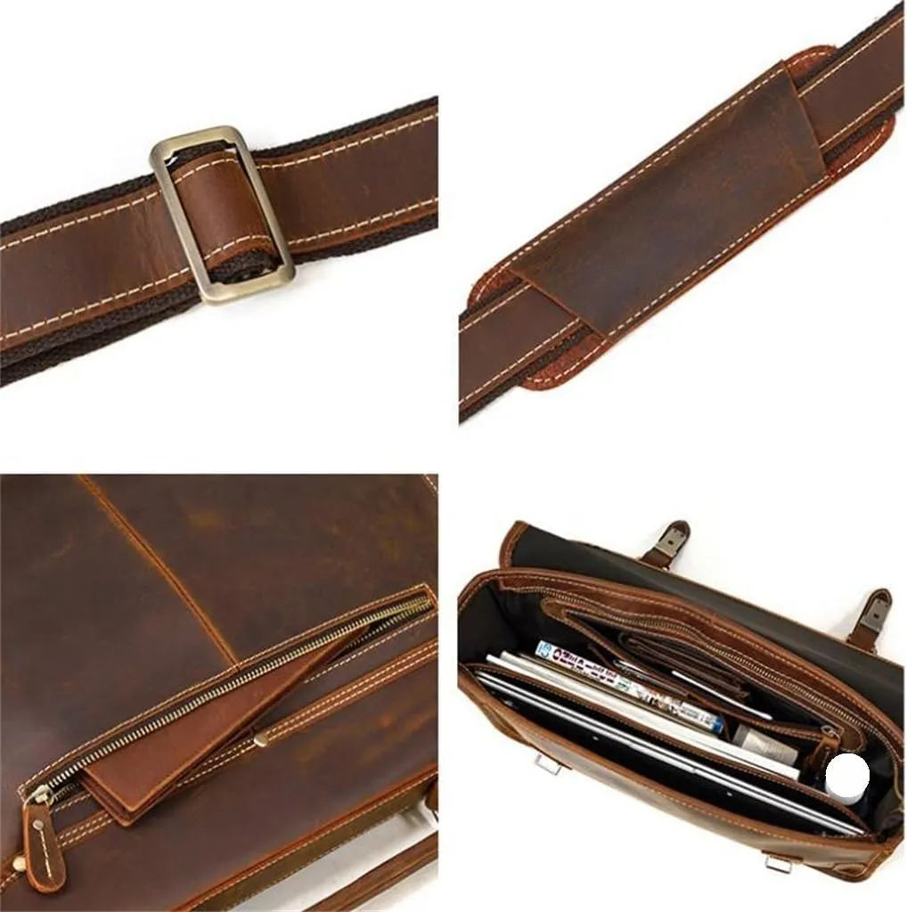 British Retro Handbag Men's Business Briefcase Layer Cowhide Shoulder Crossbody Bag