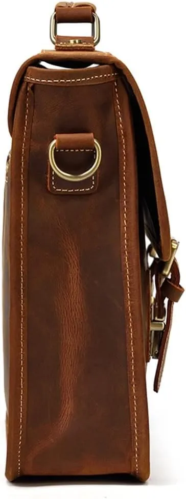 British Retro Handbag Men's Business Briefcase Layer Cowhide Shoulder Crossbody Bag