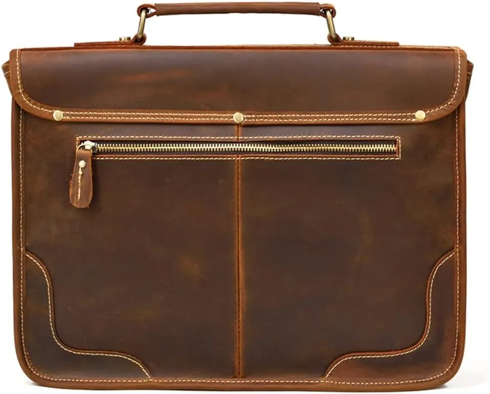 British Retro Handbag Men's Business Briefcase Layer Cowhide Shoulder Crossbody Bag