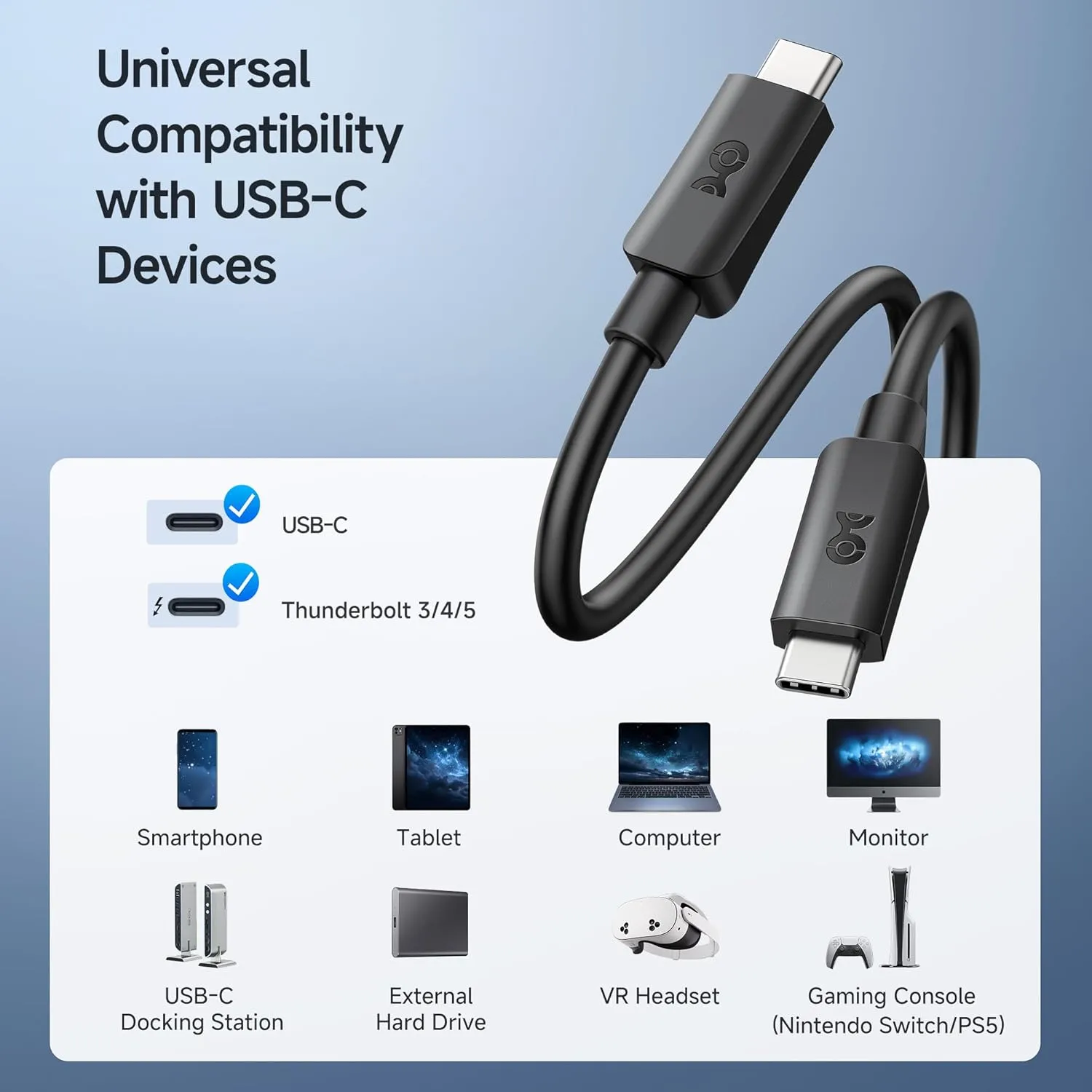 Cable Matters Long USB C Monitor Cable - 8.2ft / 2.5m, Supports Up to [4K@60Hz Video, 240W Charging, 5Gbps Data Transfer], USB C Display Cable, USBC Video Cord