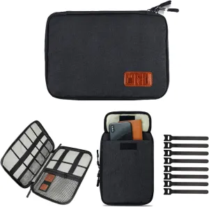 Cable Organizer Bag, Travel Electronics Accessories Carry Case Portable Cord Organizer Bag for USB Cable Cord Pen Hard Cables Earphone Ipad iPhone with 8 Cable Ties (Up to 7.9)