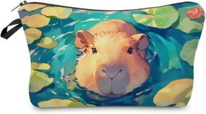 Capybara Makeup Bag Small Organizer Bag Toiletry Zipper Pouch Funny Capybara In Water Cosmetic Bag Present for Capybara Lovers Women Friends