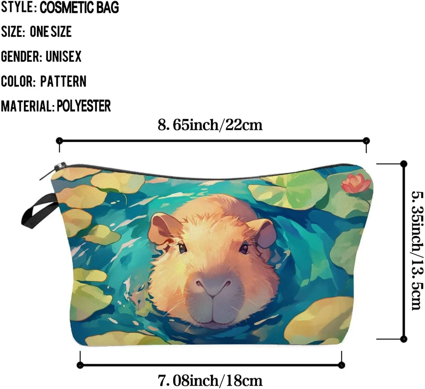 Capybara Makeup Bag Small Organizer Bag Toiletry Zipper Pouch Funny Capybara In Water Cosmetic Bag Present for Capybara Lovers Women Friends