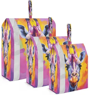 Cartoon Purple Giraffe Watercolor Compression Packing Cubes 3 Set Travel Packing Cubes for Suitcases Organizer Bags Set for Carry on Suitcases