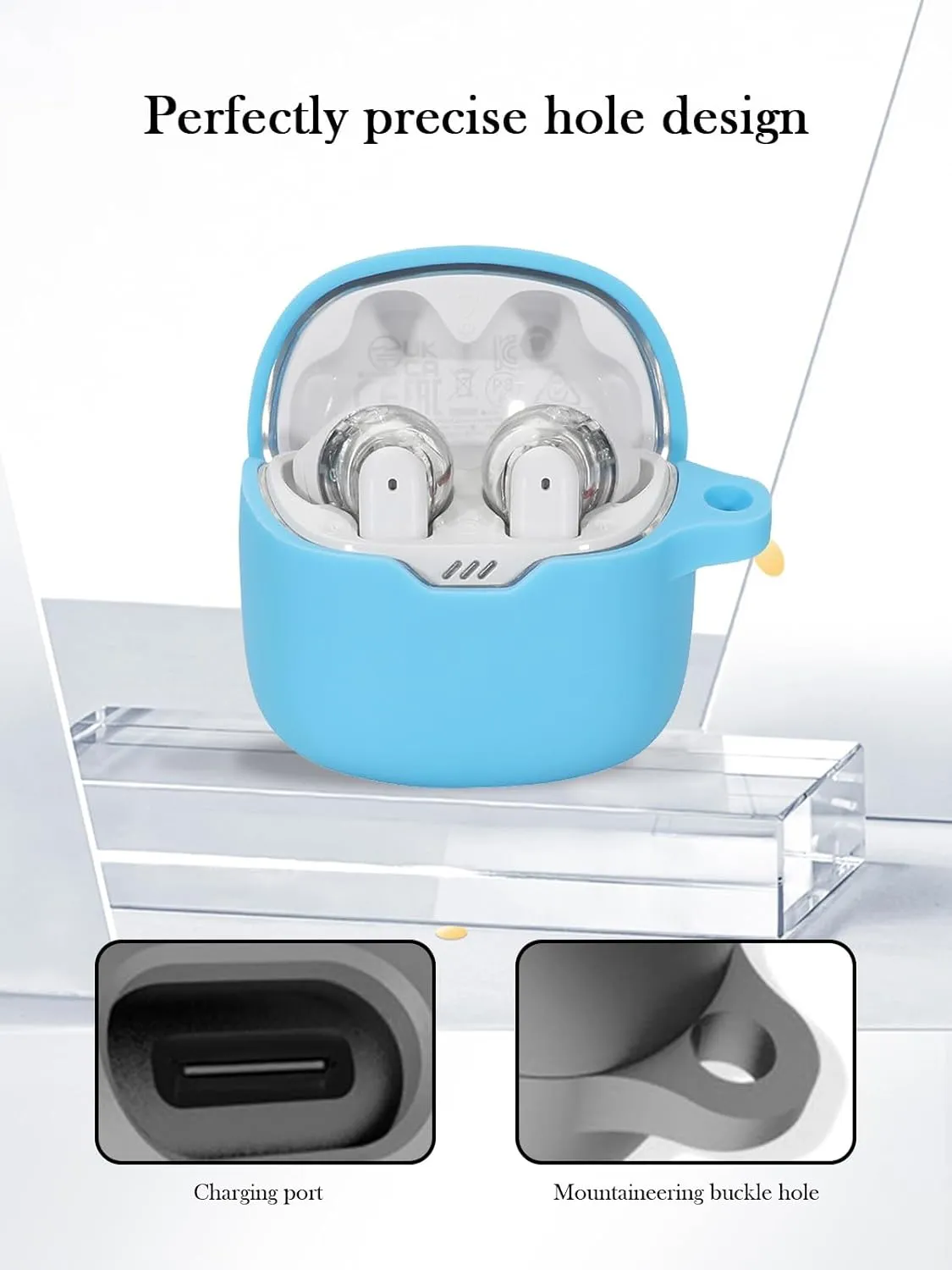Case for JBL Tune Flex - True Wireless Noise Cancelling Earbuds,Soft Protective,BOVUGAC Silicone Case Cover with Keychain & Cleaning Kit & Lanyard for JBL Tune Flex Earbuds-SkyBlue
