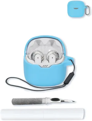 Case for JBL Tune Flex - True Wireless Noise Cancelling Earbuds,Soft Protective,BOVUGAC Silicone Case Cover with Keychain & Cleaning Kit & Lanyard for JBL Tune Flex Earbuds-SkyBlue