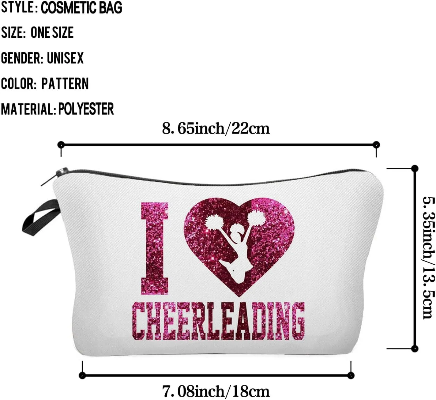 Cheerleader White Makeup Bag I Love Cheerleading Organizer Zipper Pouch Twinkle Cheerleading Pattern Cosmetic Bag Present for Chearleaders Coach Teammates Women Friends