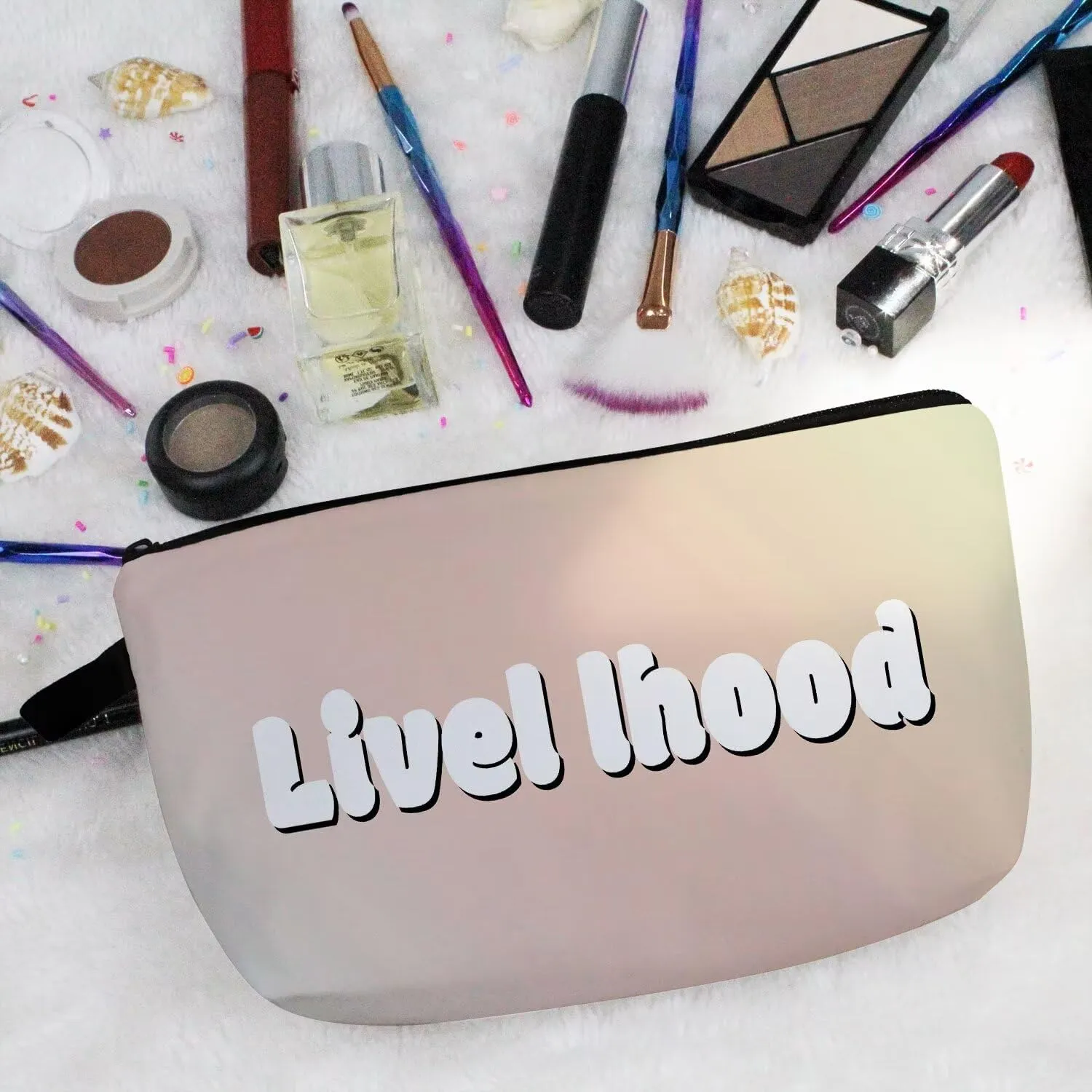 Cheerleader White Makeup Bag I Love Cheerleading Organizer Zipper Pouch Twinkle Cheerleading Pattern Cosmetic Bag Present for Chearleaders Coach Teammates Women Friends