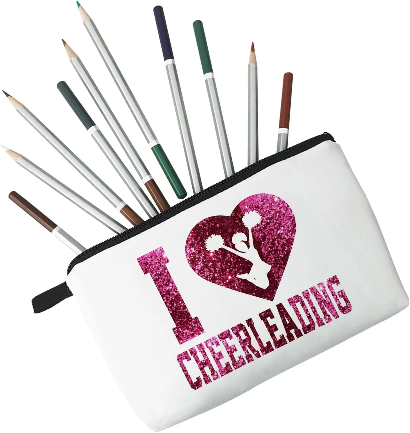 Cheerleader White Makeup Bag I Love Cheerleading Organizer Zipper Pouch Twinkle Cheerleading Pattern Cosmetic Bag Present for Chearleaders Coach Teammates Women Friends
