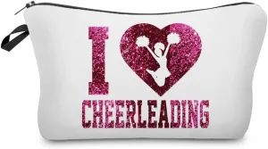 Cheerleader White Makeup Bag I Love Cheerleading Organizer Zipper Pouch Twinkle Cheerleading Pattern Cosmetic Bag Present for Chearleaders Coach Teammates Women Friends