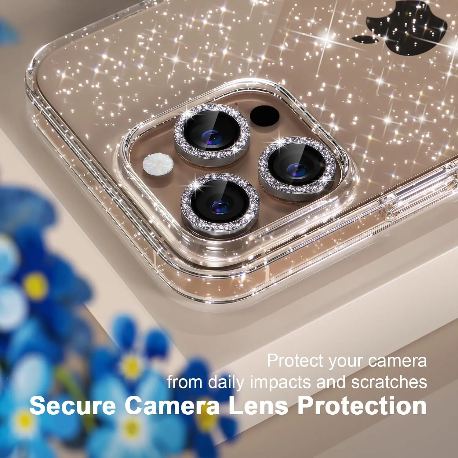 Choiche Compatible for iPhone 16 Pro Max Case, Women Cute Clear Glitter Bling Sparkly Case, [3 x Diamond Camera Lens Protectors] [2 x Tempered Glass Screen Protectors] 6.9-inch (Glitter Clear)