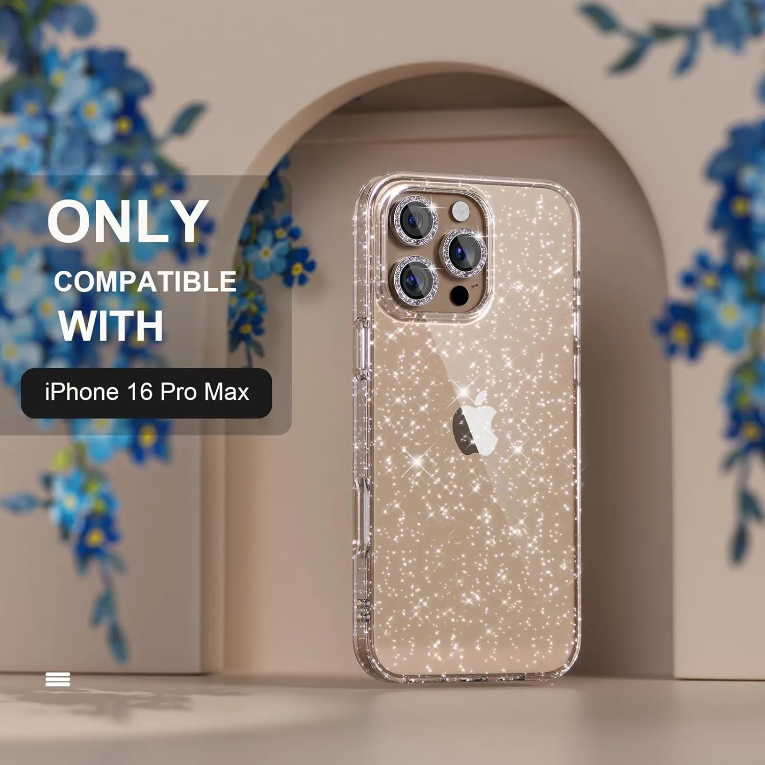 Choiche Compatible for iPhone 16 Pro Max Case, Women Cute Clear Glitter Bling Sparkly Case, [3 x Diamond Camera Lens Protectors] [2 x Tempered Glass Screen Protectors] 6.9-inch (Glitter Clear)