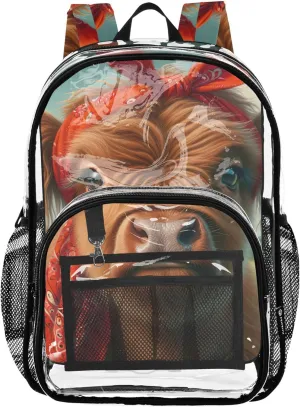 Clear Bag for Women Travel Kids Backpack Boys Girls Pvc School Plastic Bookbag Highland Cow Cute Calf