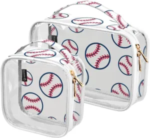 Clear Travel Case 2 Pack Makeup Bags White Baseball Ball Transparent Cosmetic Toiletry Portable Bag Set Men Women Storage Bag Pouch for Airline Bathroom