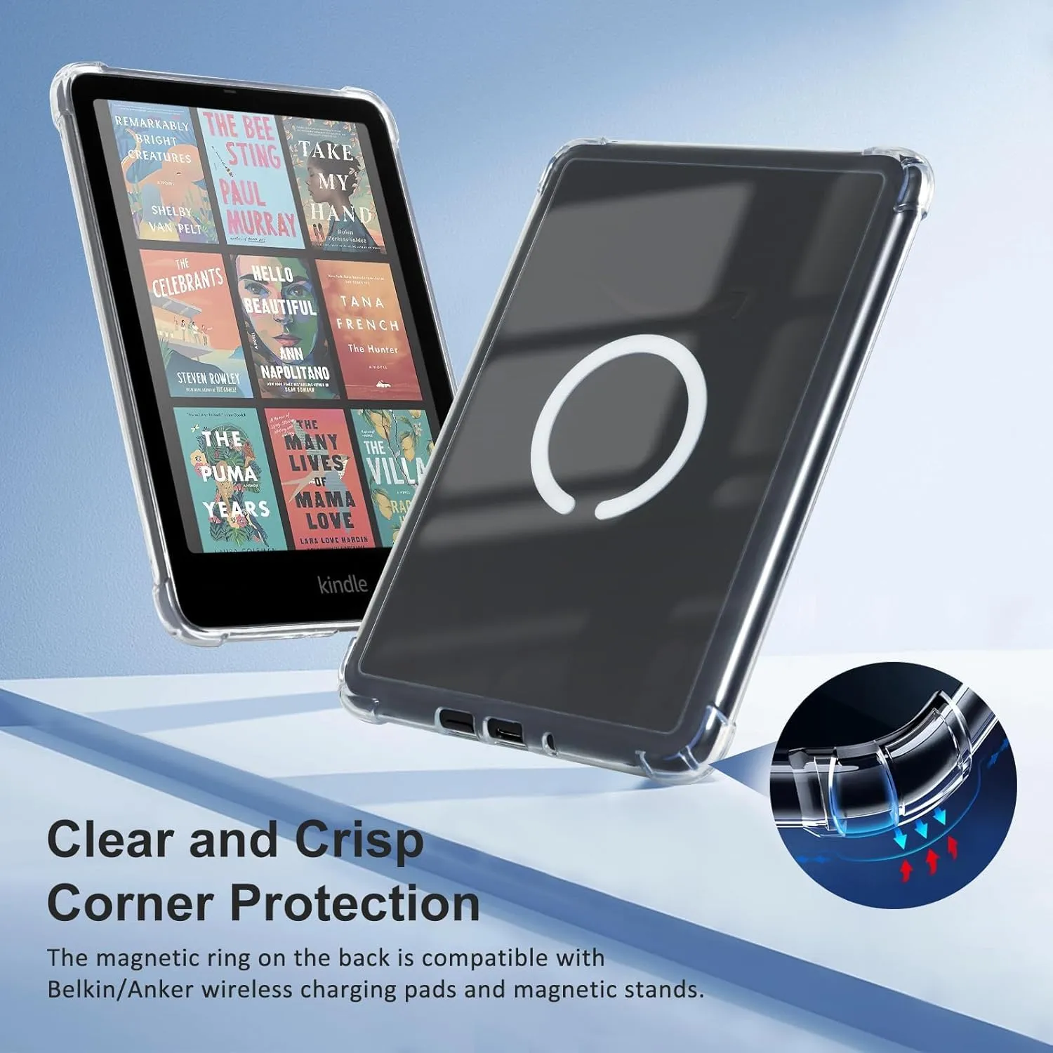 CoBak 3 in 1 Magnetic Clear Case with Ring Grip & Anti-Glare Screen Protector for 7" Kindle Paperwhite 2024 (12th Gen) & Colorsoft, Compatible with iPhone MagSafe, for Belkin/Anker Wireless Charging.
