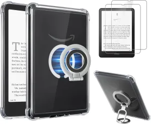 CoBak 3 in 1 Magnetic Clear Case with Ring Grip & Anti-Glare Screen Protector for 7" Kindle Paperwhite 2024 (12th Gen) & Colorsoft, Compatible with iPhone MagSafe, for Belkin/Anker Wireless Charging.