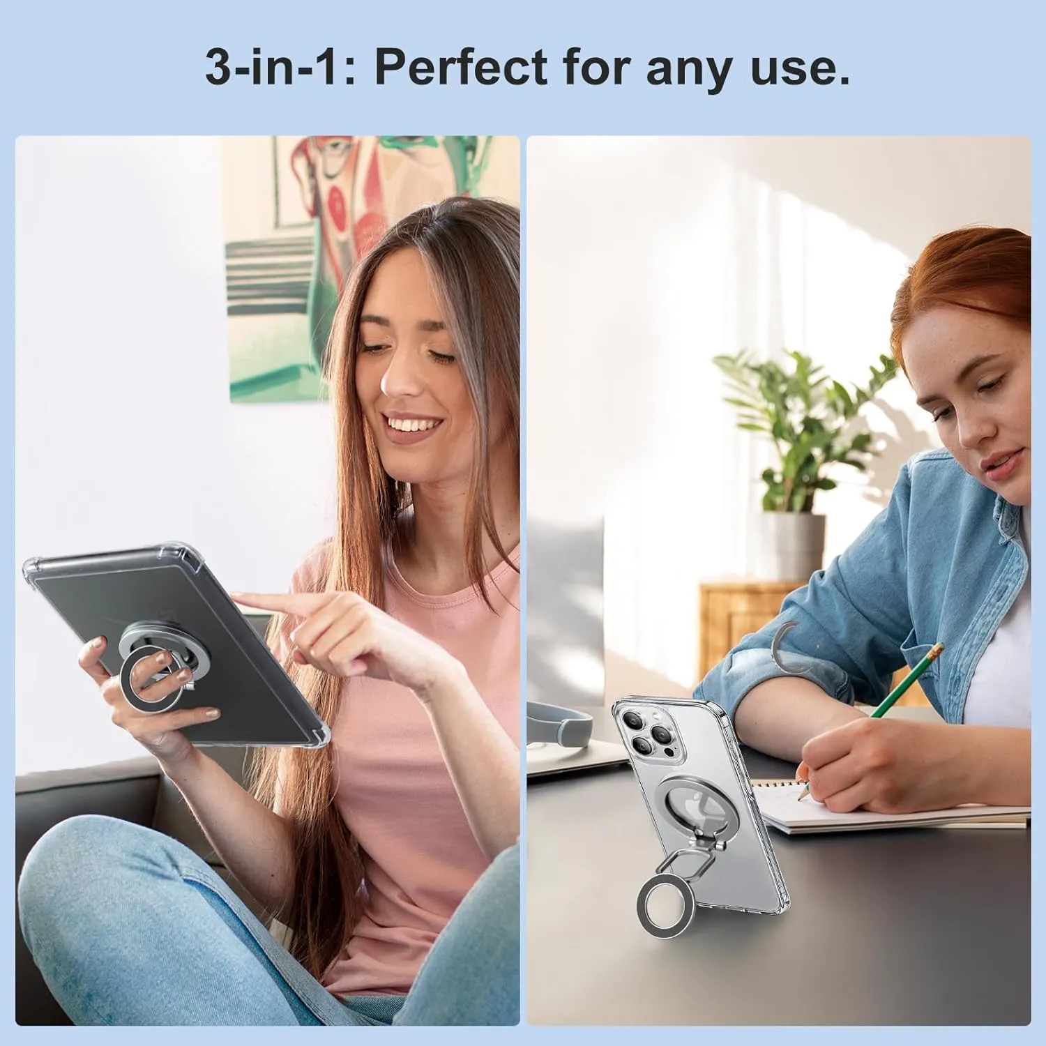 CoBak 3 in 1 Magnetic Clear Case with Ring Grip & Anti-Glare Screen Protector for 7" Kindle Paperwhite 2024 (12th Gen) & Colorsoft, Compatible with iPhone MagSafe, for Belkin/Anker Wireless Charging.
