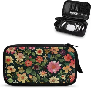 Colorful Flower Print Electronic Organizer Travel Cases Waterproof Travel Cord Organizer Pouches for Organization, All-in-One Storage Bag for Accessories, Charger, Cable