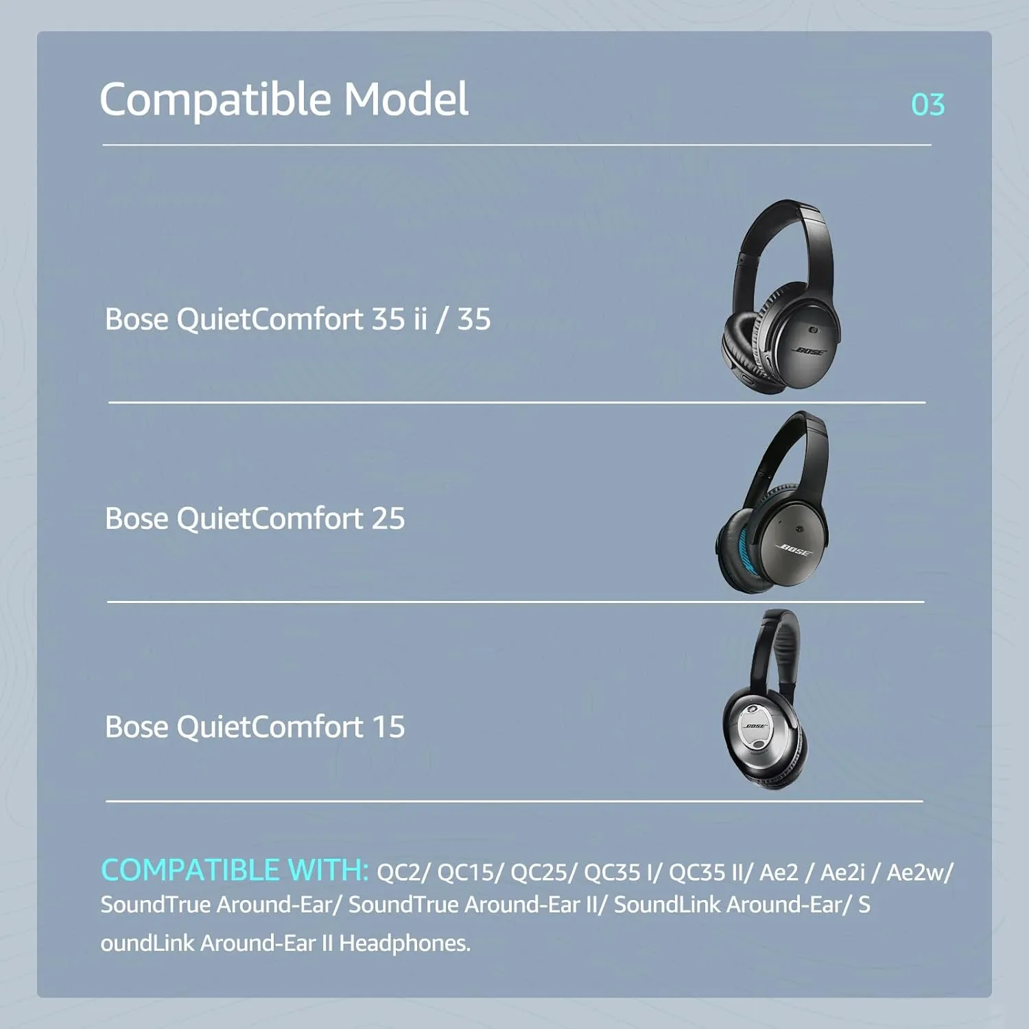 Cooling-Gel QuietComfort 35 / QC35 ii Replacement Ear Pads for Bose Headphones, Also Fit for Bose QC45 QC35 QC25 QC2 QC15/ Around-Ear 2 AE2i AE2w/ SoundTrue & SoundLink Series, Dark Blue