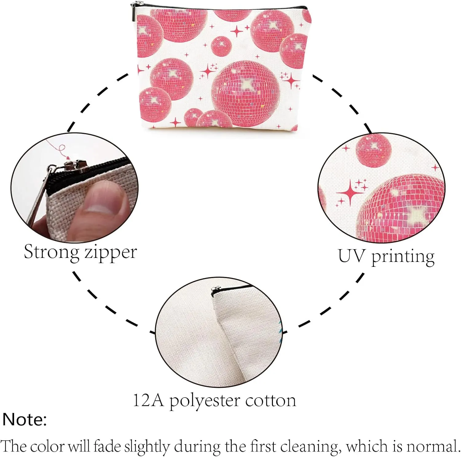 CREATCABIN Disco Ball Makeup Bags for Purse Multi-Function Pink Ball Cosmetic Bag Zipper Toiletry Travel Washing Bag Make Up Organizer Tool Pouch Storage Bags for Women Dance Lovers Gifts 10x7Inch