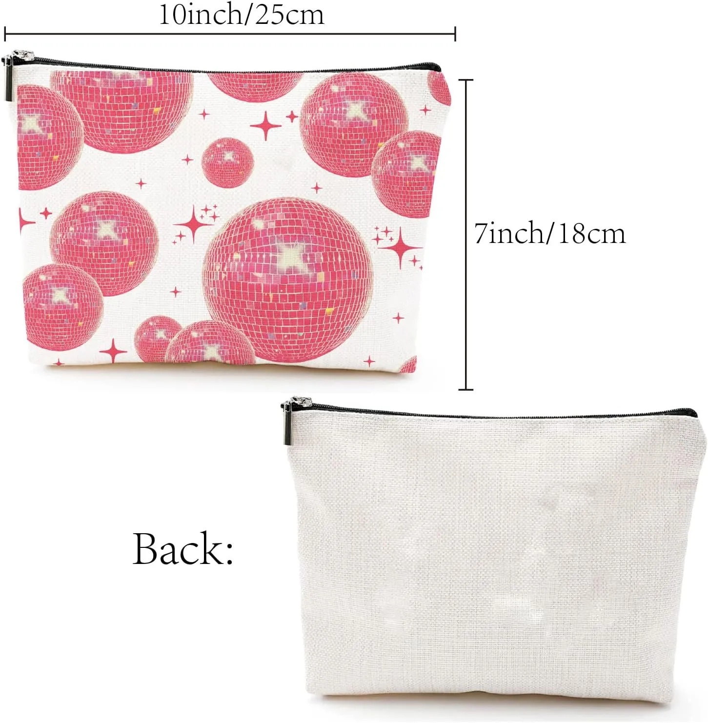 CREATCABIN Disco Ball Makeup Bags for Purse Multi-Function Pink Ball Cosmetic Bag Zipper Toiletry Travel Washing Bag Make Up Organizer Tool Pouch Storage Bags for Women Dance Lovers Gifts 10x7Inch