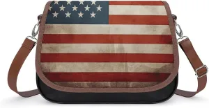 Crossbody Bags for Women Shoulder Bag Leather Handbag Vintage American USA Flag Messenger Bag Office Work Bags