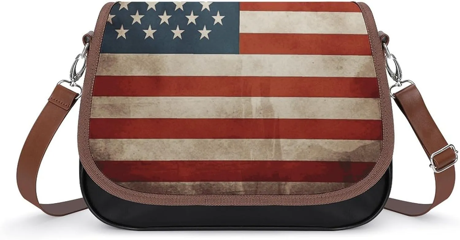 Crossbody Bags for Women Shoulder Bag Leather Handbag Vintage American USA Flag Messenger Bag Office Work Bags