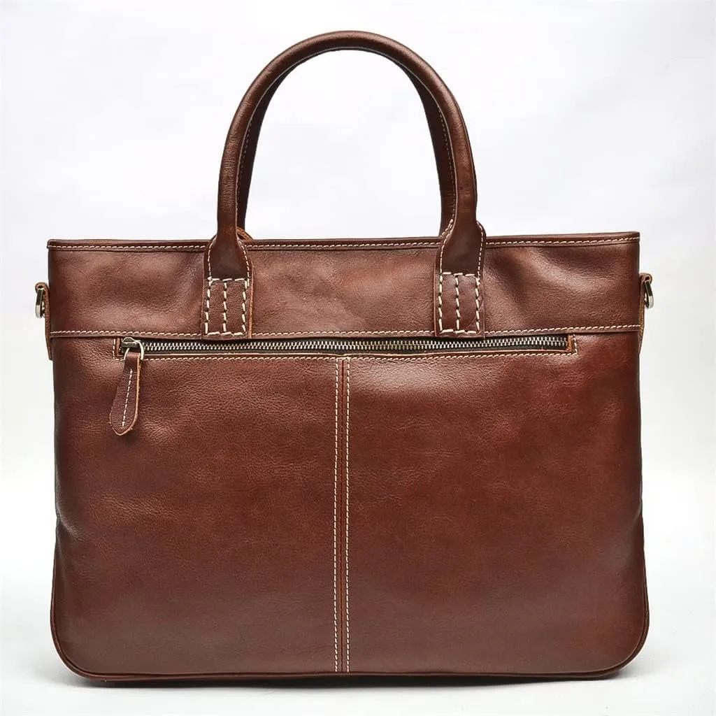CSCDD Men's Bag Handbag Leather Computer Bag 14 Inch Retro Briefcase(D)