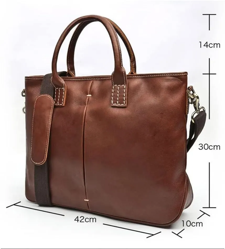 CSCDD Men's Bag Handbag Leather Computer Bag 14 Inch Retro Briefcase(D)