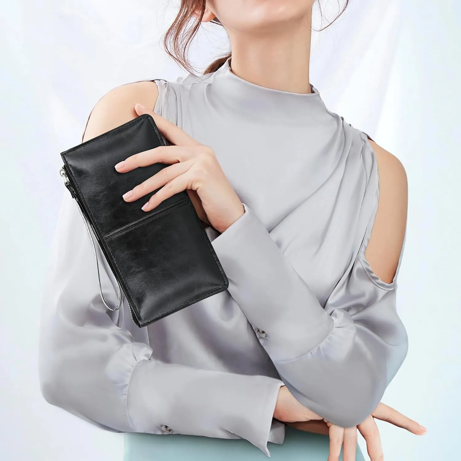 DOB SECHS Small Leather Wristlet Purses for Women Women's Clutch Handbags Wallet Cell Phone Purse Pouch Bags with Card Slots