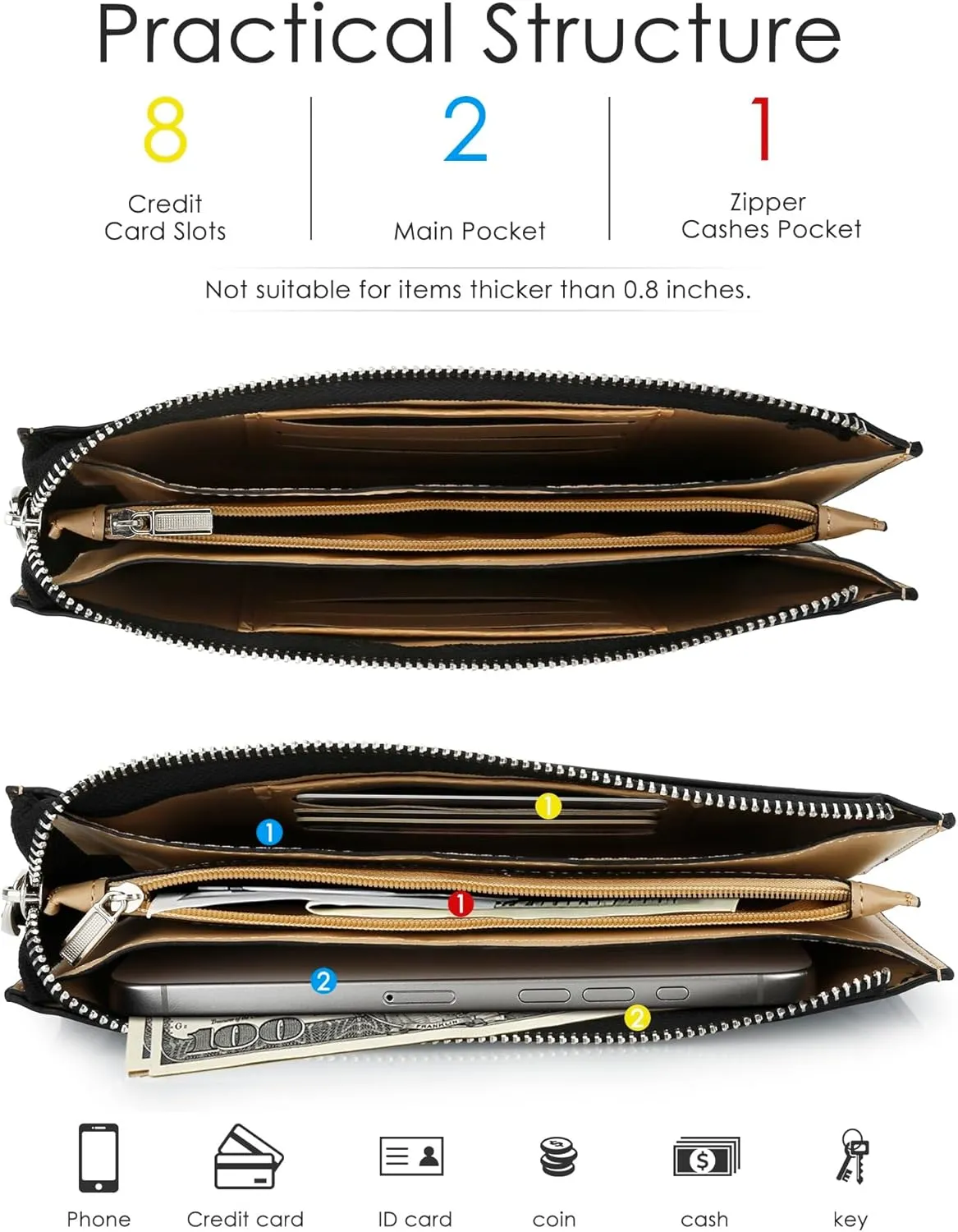 DOB SECHS Small Leather Wristlet Purses for Women Women's Clutch Handbags Wallet Cell Phone Purse Pouch Bags with Card Slots