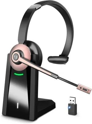 Earbay Wireless Headset, Bluetooth Headset with Noise Canceling Microphone & Charging Base, Wireless Headphones with Mic Mute & USB Dongle for Work from Home/Office/Computer/Laptop/Call Center/Teams