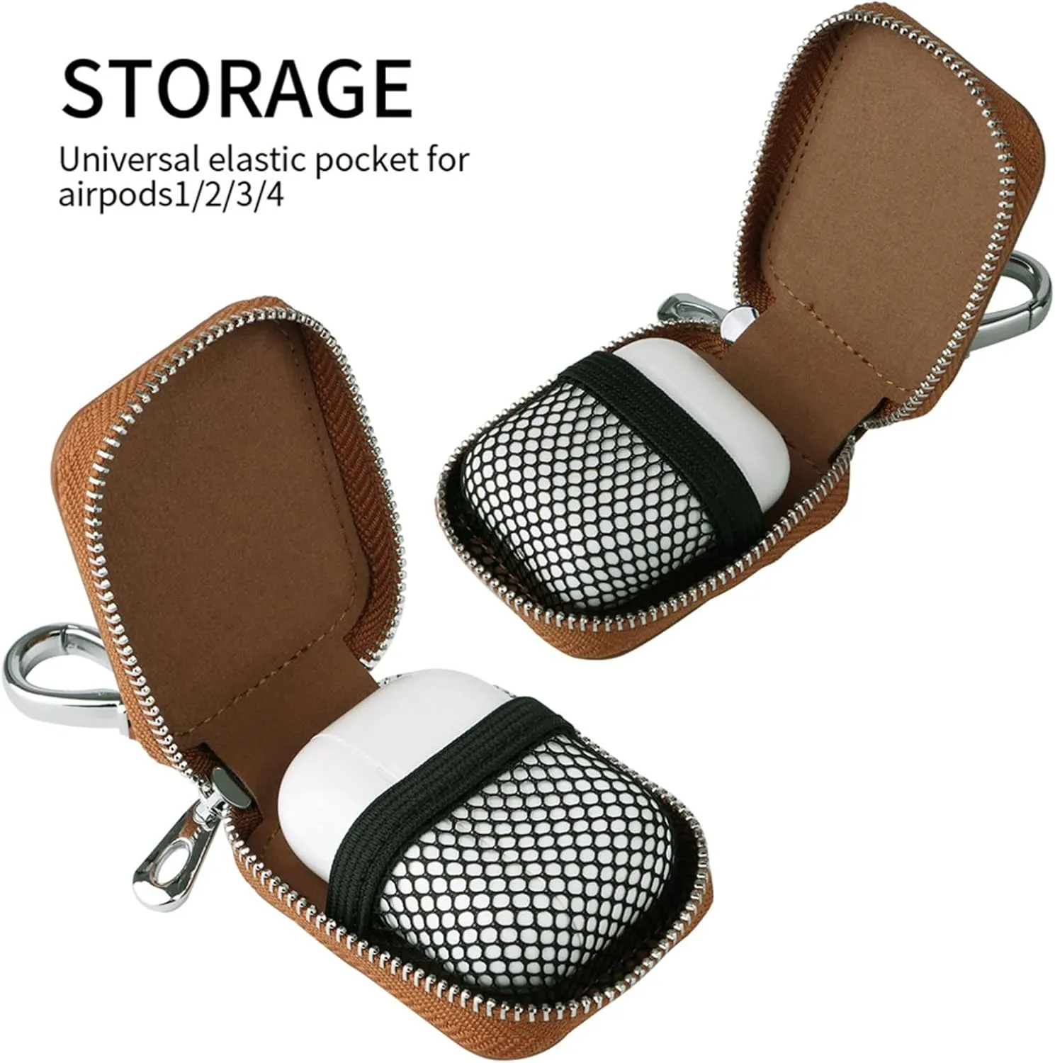 Earbud Case, Headphone Storage Case for AirPods 4/1/2/3/Pro 2, PU Leather Zipper Carrying Pouch Earbuds Bag with Keychain for Wireless Earphones, Wired Headphone & USB Cable EJB Black