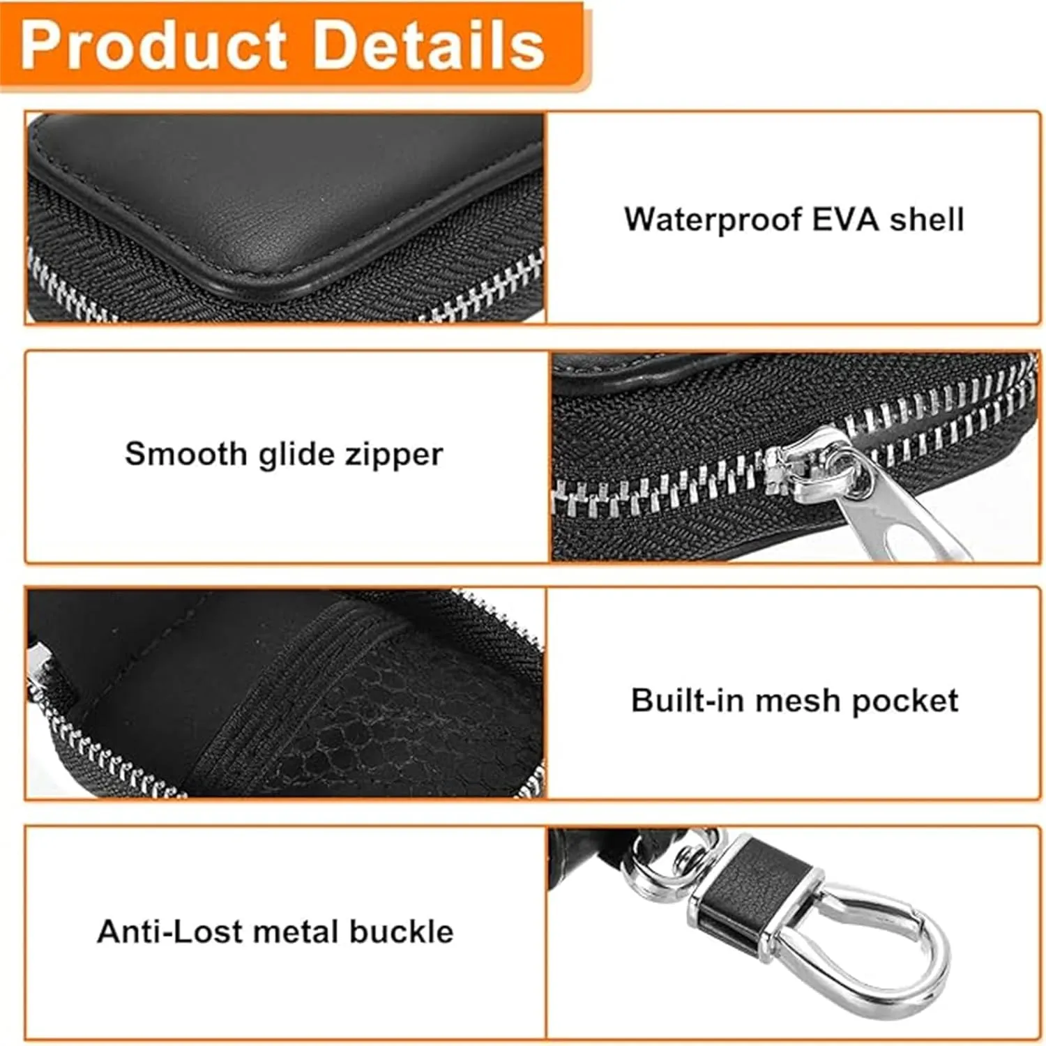 Earbud Case, Headphone Storage Case for AirPods 4/1/2/3/Pro 2, PU Leather Zipper Carrying Pouch Earbuds Bag with Keychain for Wireless Earphones, Wired Headphone & USB Cable EJB Black