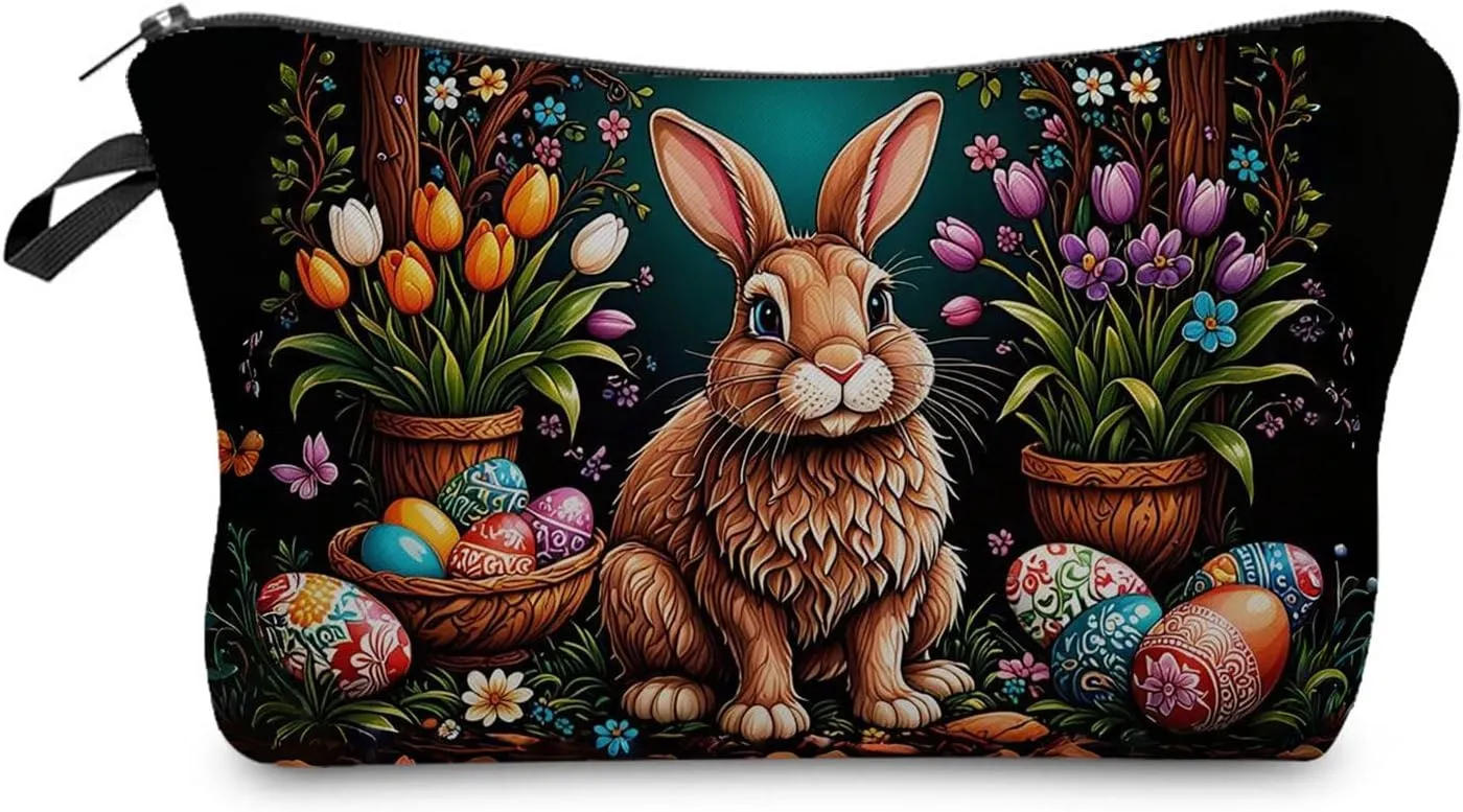 Easter Bunny Makeup Bag Cute Small Organizer Zipper Pouch Easter Egg Bunny Cosmetic Bag Easter Birthday Present for Women Friends-2