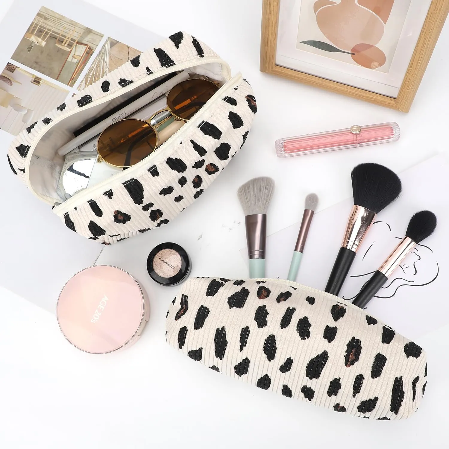 EIMMBD Makeup Bag 3 Pieces Large Capacity Cosmetic Bags Makeup Pouch for Purse Travel Toiletry Bag Organizer Cute Makeup Pouch Storage for Women(Beige Leopard)