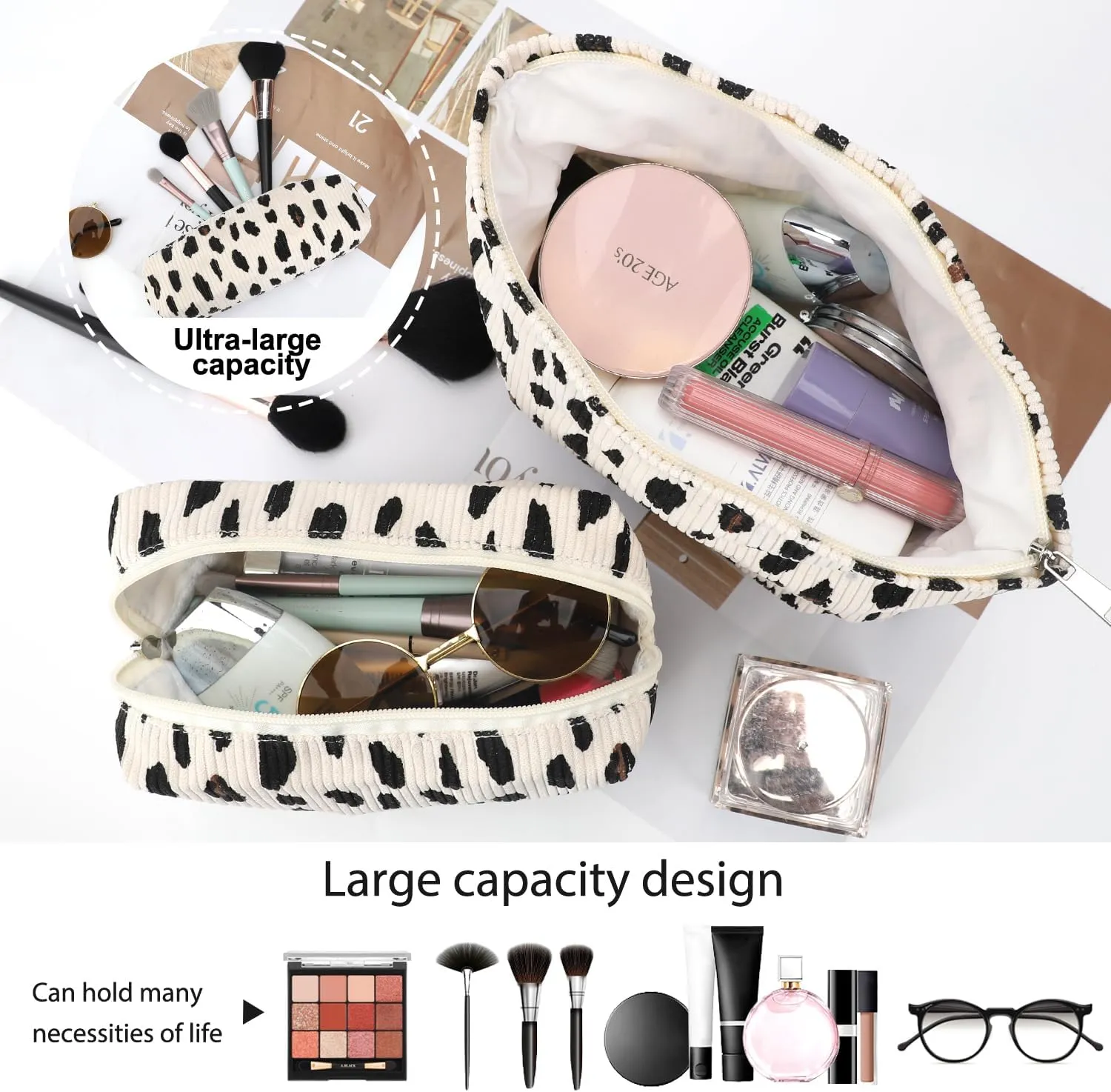 EIMMBD Makeup Bag 3 Pieces Large Capacity Cosmetic Bags Makeup Pouch for Purse Travel Toiletry Bag Organizer Cute Makeup Pouch Storage for Women(Beige Leopard)