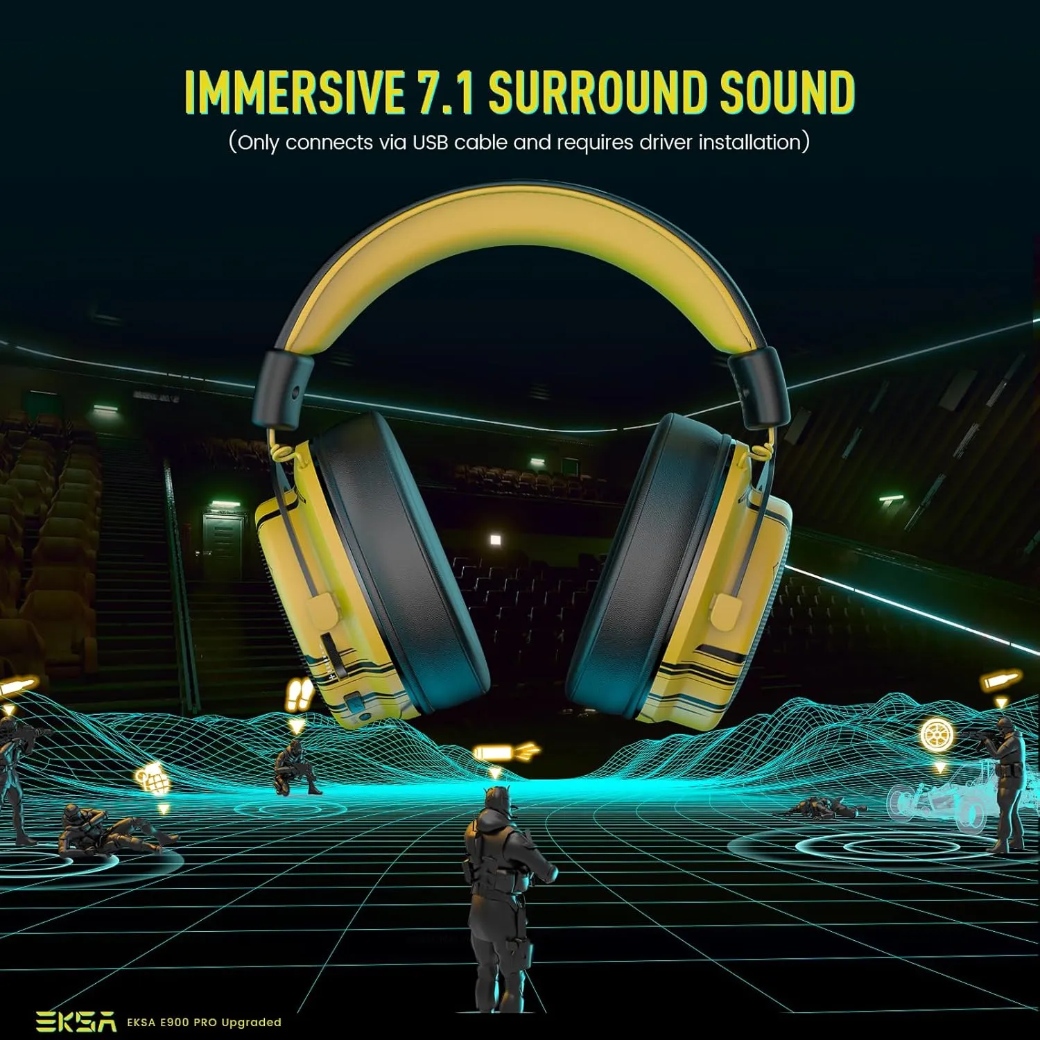 EKSA USB Gaming Headset for PC - Computer Headset with Detachable Noise Cancelling Mic, 7.1 Surround Sound, 50MM Driver - Headphones with Microphone for PS4/PS5, Xbox One, Laptop, Gamer