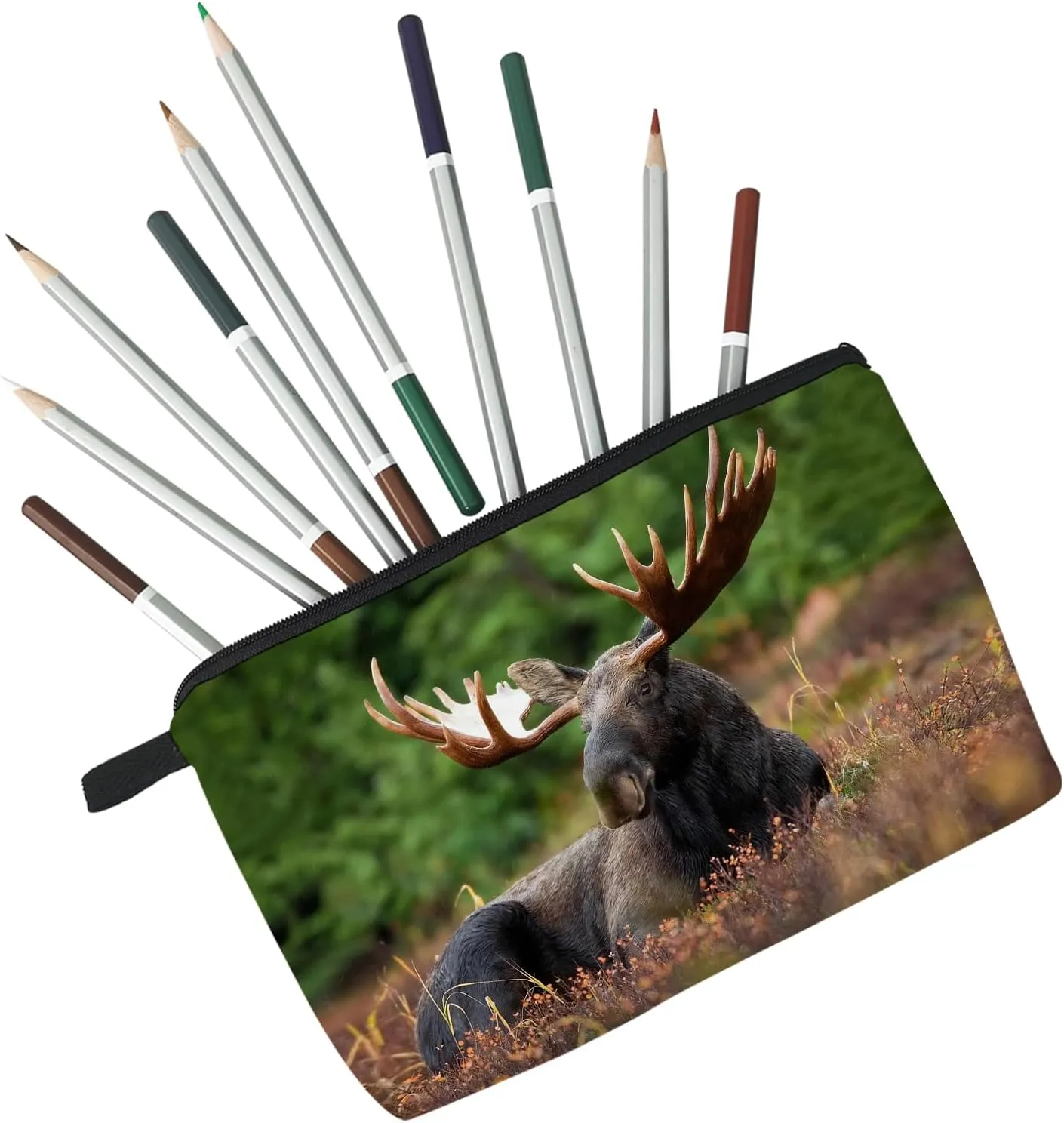 Elk Makeup Bag Cute Small Moose Makeup Organizer Bag Travel Toiletry Zipper Pouch Lovely Elk Gifts for Elk Lovers Deer Cosmetic Bag Wildlife Gifts for Women Girls
