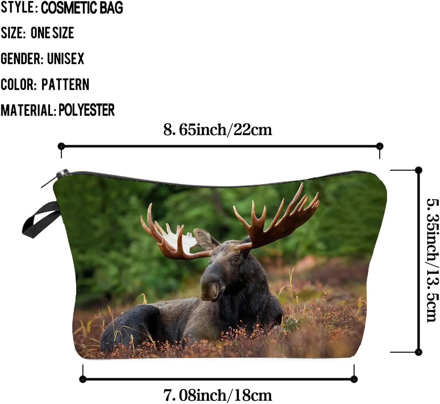 Elk Makeup Bag Cute Small Moose Makeup Organizer Bag Travel Toiletry Zipper Pouch Lovely Elk Gifts for Elk Lovers Deer Cosmetic Bag Wildlife Gifts for Women Girls