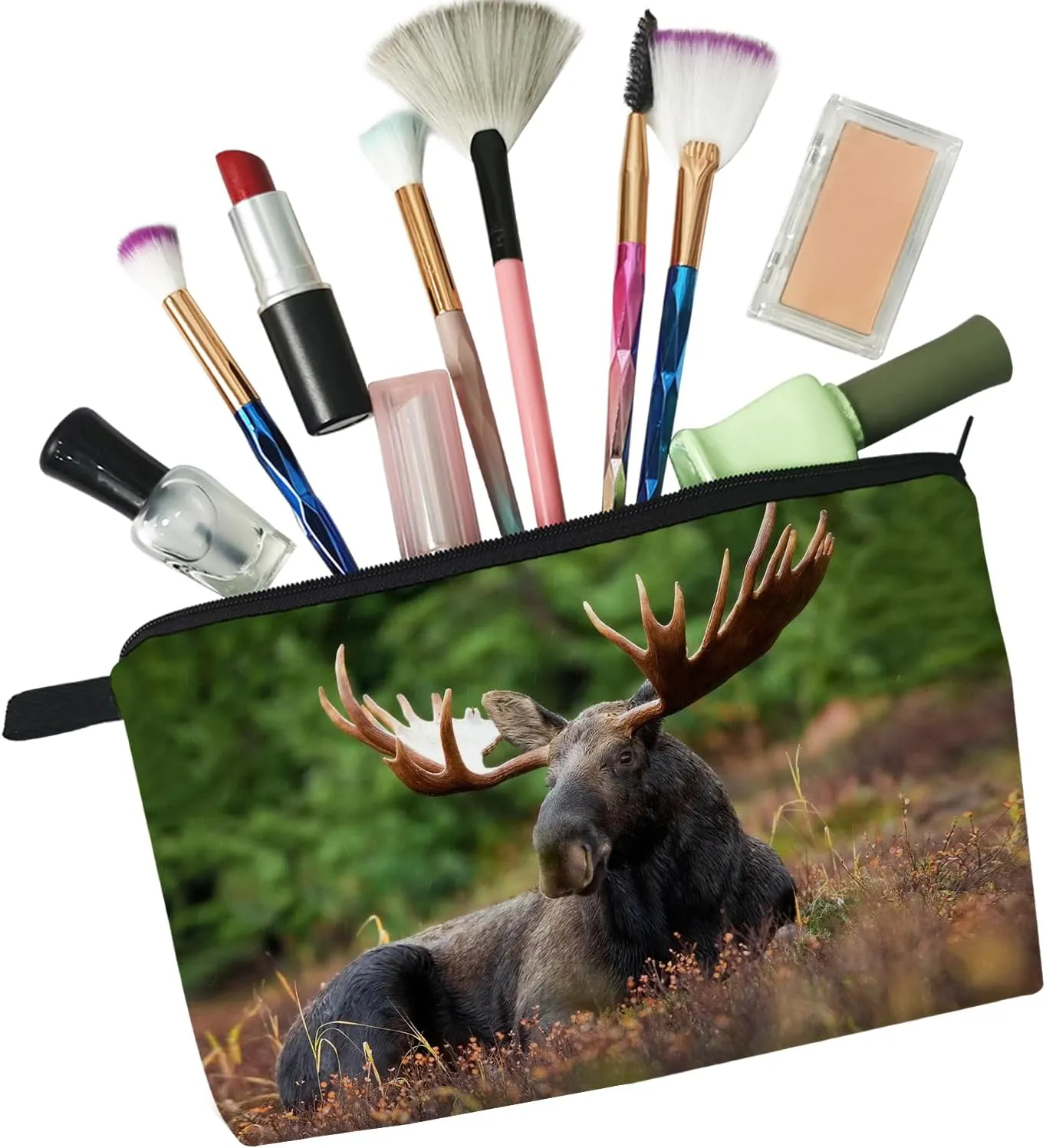 Elk Makeup Bag Cute Small Moose Makeup Organizer Bag Travel Toiletry Zipper Pouch Lovely Elk Gifts for Elk Lovers Deer Cosmetic Bag Wildlife Gifts for Women Girls