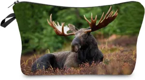 Elk Makeup Bag Cute Small Moose Makeup Organizer Bag Travel Toiletry Zipper Pouch Lovely Elk Gifts for Elk Lovers Deer Cosmetic Bag Wildlife Gifts for Women Girls