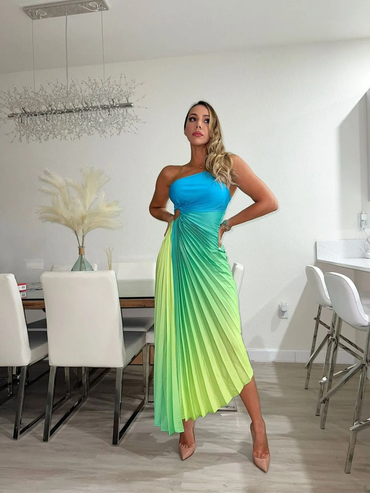 Elle Pleated Diagonal Dress