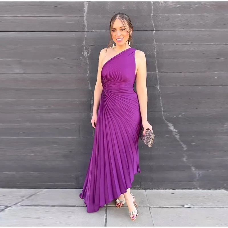 Elle Pleated Diagonal Dress